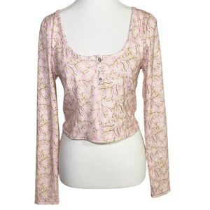 PacSun Light Pink Floral Long Sleeve Crop Top NWT